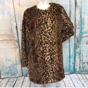 ADRIENNE LANDAU Soft Faux Leopard Fur Coat